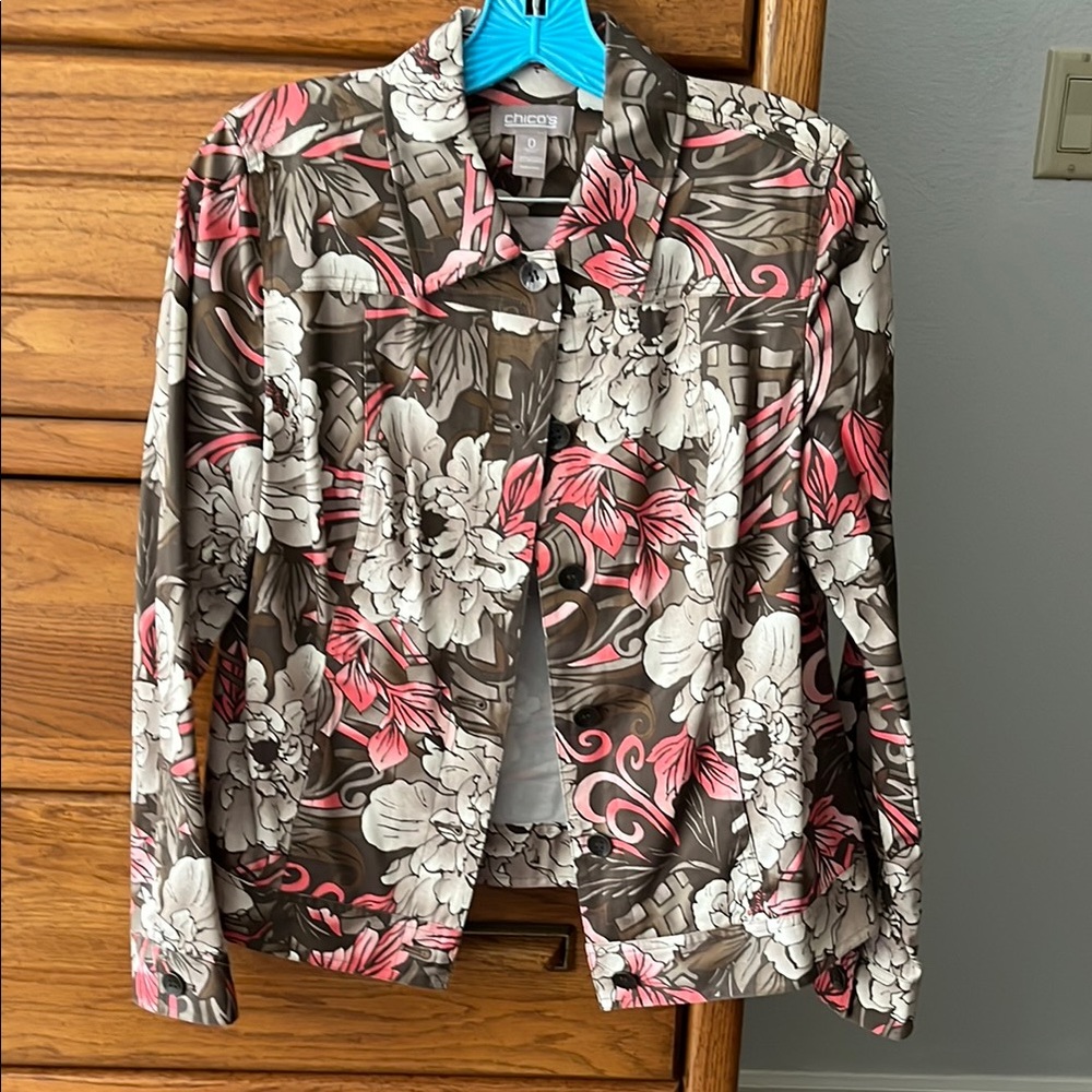 Chico's Floral Blazer - Pink, White, Brown